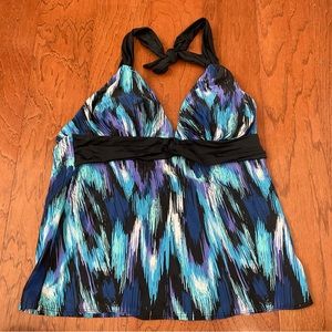 Beach Native Blue, Purple Halter Tie Neck Tankini Swimsuit Size 12 Beach Pool